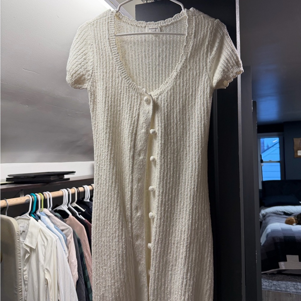 Cream Button-Down Knit Dress